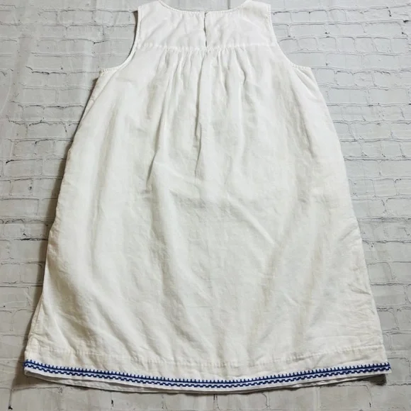 J. Crew Embroidered Dress Size M White Blue Linen Cotton Lined Beachy Boho - Picture 9 of 10